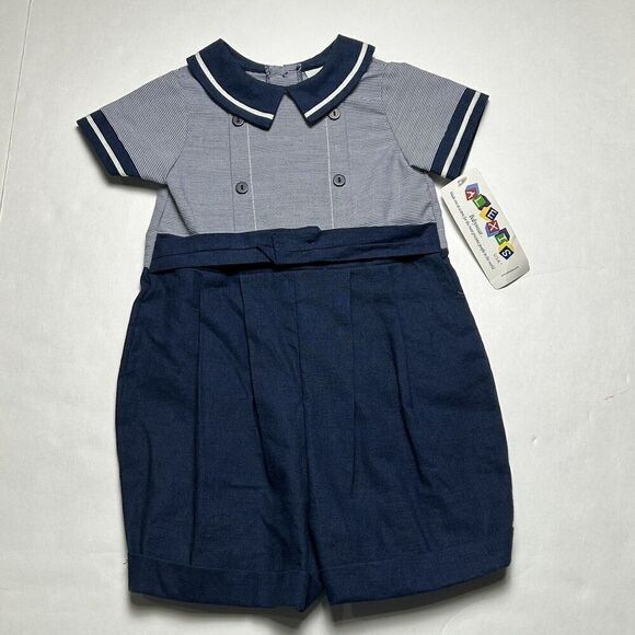 NEW Vintage Alexis White & Navy Jumpsuit SZ 18 Months Made In USA - Picture 1 of 5